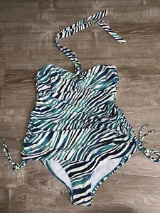 Jantzen One Piece blauer Badeanzug Made in USA Größe 10 Aquagold Zebrastreifen - Bild 1 von 12