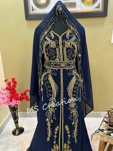 SALE New Royal Kaftan Arabic Abaya Moroccan Wedding Dress Hand Beaded Caftan 02 - Picture 1 of 7