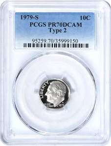 1979-S Roosevelt Dime - PCGS PR 70 DCAM - Type 1 Blue Standard Label 10c Coin - Picture 1 of 2
