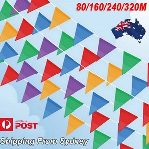 AU 80M-320M Colorful Bunting Triangle Flags Wedding Party Outdoor Banner Decor - Picture 1 of 12