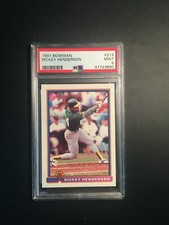 1991 BOWMAN RICKEY HENDERSON CARD #213 - GRADED PSA 9 MINT - HOF - ATLETICS