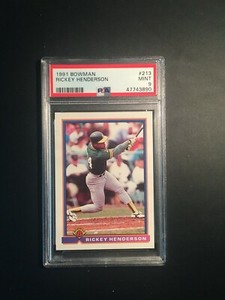 1991 BOWMAN RICKEY HENDERSON CARD #213 - GRADED PSA 9 MINT - HOF - ATLETICS