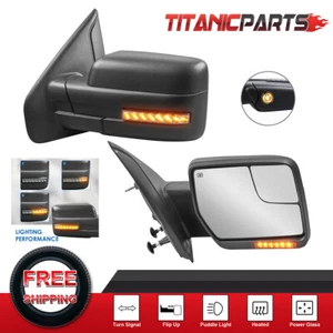 2PCS Power Heated Tow Mirrors w/LED Signal For 2004-14 Ford F-150 & Puddle Light - Foto 1 di 12