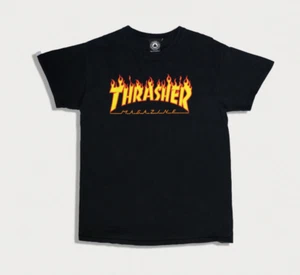 MEN BLACK THRASHER FLAME T-SHIRT - SIZE M - Picture 1 of 4