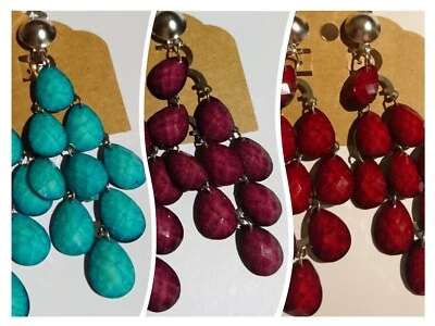 Ohrclips Clips Ohrringe Chandeliers dkl rot | beere | türkisf facettiert ca 9cm - Bild 1 von 2