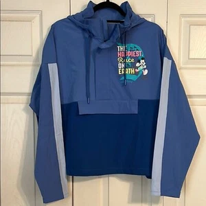 Giacca a vento RUN DISNEY Large 2024 Disneyland mezza maratona blu con cappuccio - Foto 1 di 12