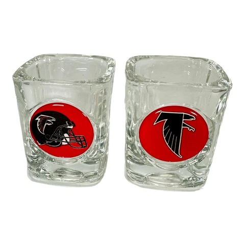 Atlanta Falcons Shot Glasses NFL Clear Glass Red Black Helmet Falcon Set of 2 Cover