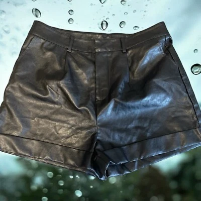 Leather Y2k Style Women's Xl Black Shorts  Pockets Festival Club-wear Goth, Moto - Image 1 of 2