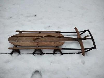 Vintage 1950's "Lightning Guider" Long Snow Sled - Wood & Metal - Image 1 of 4