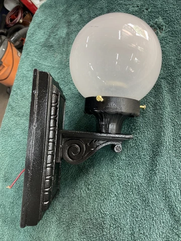 Antique Original Restored Cast Iron Wall Porch Light With Satin Opal Shade Cover
