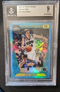 2001-02 Topps Chrome Refractor #131 Pau Gasol RC BGS 9 MINT Grizzlies 2001