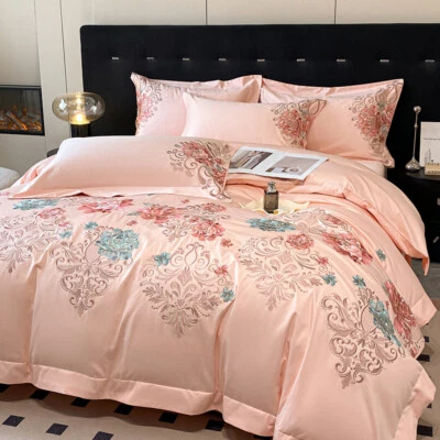 Bedding Set 4pcs Pure Cotton Embroidery Duvet Cover Bed Sheet 2 Pillowcases Set - Image 1 of 4