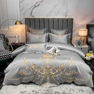 Luxury Bedding Sets Embroidery Satin Duvet Cover Fitted Bed Sheet Pillowcases