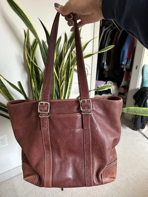 Coach Vtg Burgundy Brown Large Hampton Y2K Leather Carryall Tote Bag EUC - 6491 - Image 1 of 4