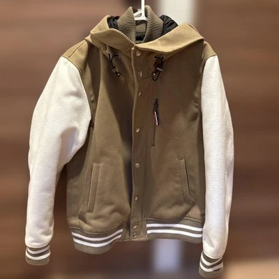 Khaki white stadium jacket with hood - Image 1 of 4