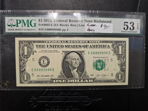 $1 2013 Federal Resevre Note Richmond Flipper Fancy Serial Number ( 68999996 ) - Picture 1 of 3
