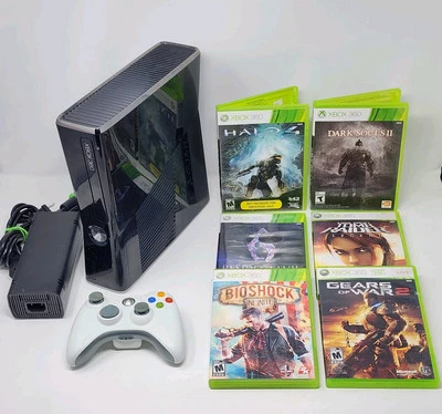 Black Xbox 360 S 250 GB Console w/ 1 Controller & 6 Excellent Games - TESTED - Image 1 of 4