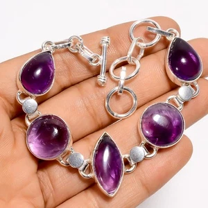 Natural Amethyst Gemstone 925 Silver Handmade Bracelet 6-8" ARB-1415 - Picture 1 of 3