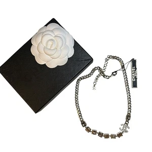 Chanel B24 C Palladium Necklace Crystal CC Logo Choker Collier Rare - Bild 1 von 10