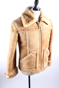 Vintage Lammfell Shearling Leder Pelz Ranch Mantel Jacke Herren Größe 38" USA - Bild 1 von 6