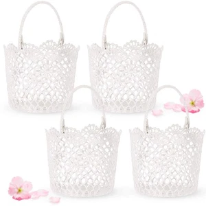 White Flower Girl Basket with Handle for Wedding Ceremony, 5.9 x 4.72 x 4.33 ... - Picture 1 of 8