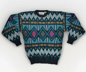 Vintage Gabrielle Sweater Men’s L 3D Knit Coogi Style Geometric Korea Retro Crew - Picture 1 of 13