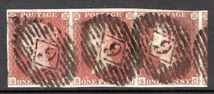 1841 1d PLACA ROJA MARRÓN 96 (SA-SC) TIRA DE TRES. SG 8 - Imagen 1 de 1