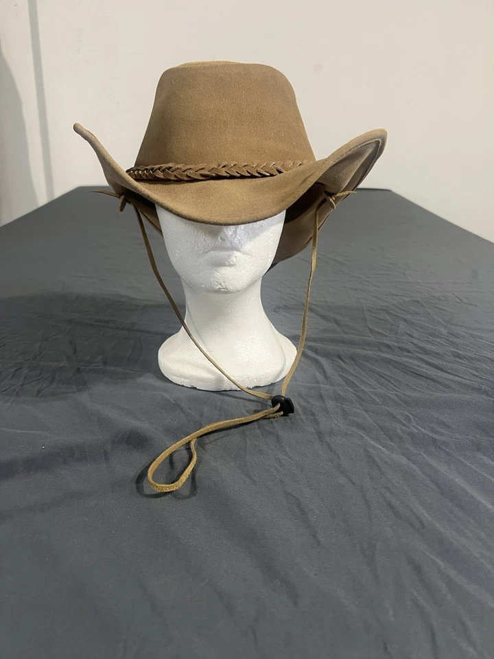 Sombrero de cuero Outback Traiding Company Warwick 13016 tostado con etiquetas  Foto 1 de 4