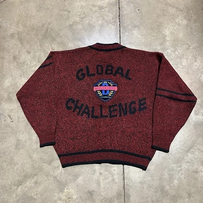 Vintage Bugle Boy Cardigan Sweater Men Large Red Global Challenge Varsity 90s - Image 1 of 4