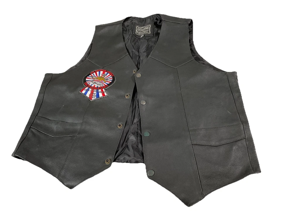 Chaleco de cuero para ciclistas con USS Abraham Lincoln Tiger Cruise 2006 talla 44 Foto 1 de 4
