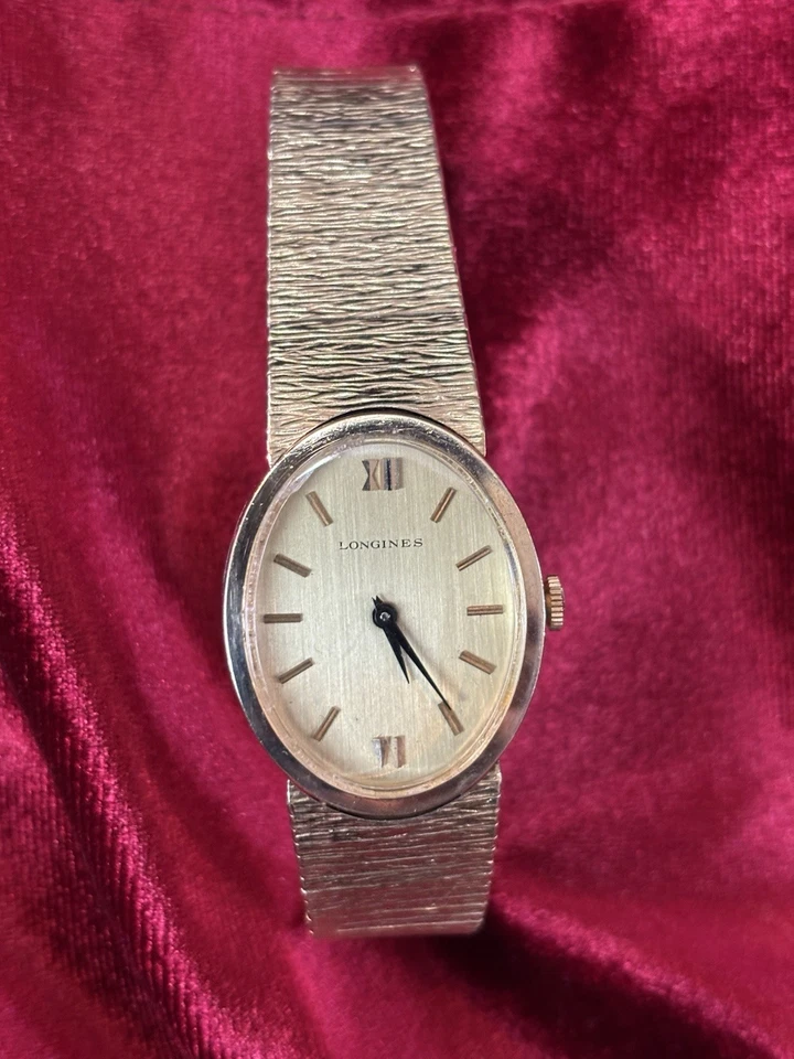 1950s Longines 10k Gold Plated Manual WristWatch Butterfly Clasp VTG PLUS BAG - Image 1 of 4