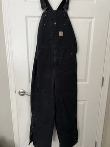 Carhartt Duck Bib Overalls Youth Size 18 Loose Canvas Double Knee Pants Hunting - Picture 1 of 3