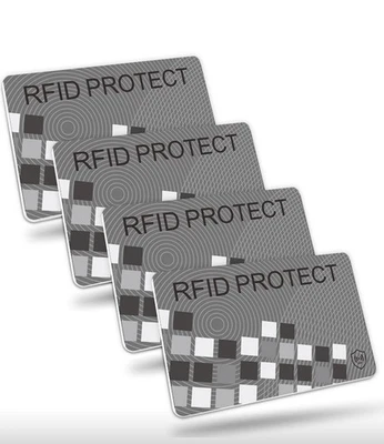 UNIVERSAL 4 x RFID Signal Blocking Cards. Credit & Debit Card Blocker Protector SILVER