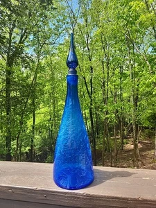 HTF Vintage MCM Persian Blue Blenko Crackle Glass 920M Decanter 17” W/stopper - Picture 1 of 14