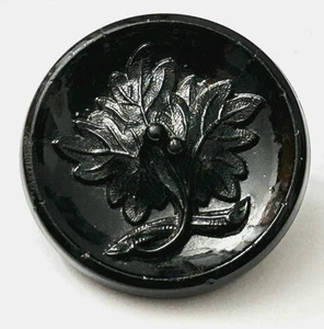 Medium Vintage Black Glass Leaves & Berries Button #4004 - Picture 1 of 3