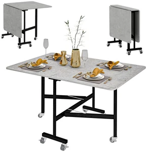 HOMCOM Drop Leaf Table with Wheels Folding Dining Table for Small Spaces, Grey - Picture 1 of 12