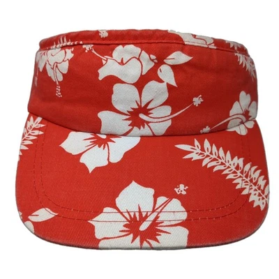 Tropical Floral Strapback Sun Visor Cap Orange One Size Adjustable Blank - Image 1 of 4