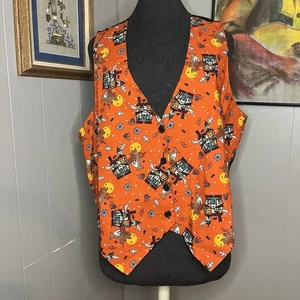 Vintage Basic Editions Halloween Orange Vest Ghost Haunted House Spooky Tree 18W - Picture 1 of 5