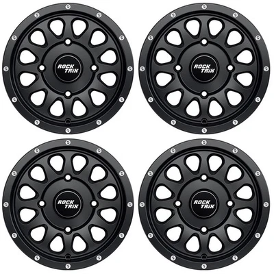 4pc 12" RT111 RockTrix Wheels ATV UTV SxS, 12x7, 5+2, 4x137 4/137, Matte Black - Image 1 of 4