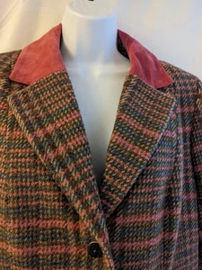 Coat One Off Stand Out Design Medium Pink Check Velvet Trimmed Collar & Pockets - Picture 1 of 13