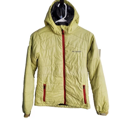Columbia Omni-Heat Girls Puffer Jacket Youth Large 14/16 Yellow Pink Hood Spring - Image 1 of 4