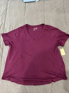 Terra & Sky Women's Plus Size V-Neck Short Sleeves T-Shirt Purple 2X 20-22 - Picture 1 of 3