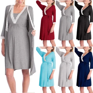 Pregnant Women Lace Maternity Nursing Nightdress Nightwear Nightie Robe Gown - Picture 1 of 18