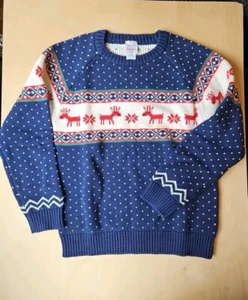 NWOT HANNA ANDERSSON DEAR DEER NAVY HOLIDAY FAIR ISLE SWEATER 130 8 $68 - Picture 1 of 7