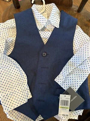 Camisa de vestir y chaleco Van Heusen para niños talla 4 patrón de puntos azules nuevo con etiquetas con botones Foto 1 de 4