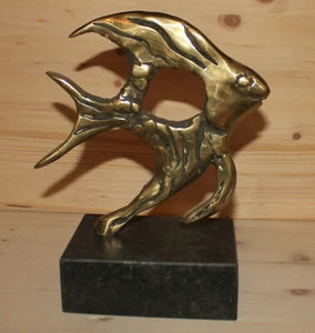 Vintage hand made bronze abstract modernist fish figurine with marble base - Picture 1 of 12