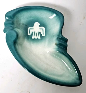 THUNDERBIRD POSACENERE/PIATTO CERAMICA NATIVA VERDE TURCHESE VINTAGE -12,5" X 8" - Foto 1 di 5