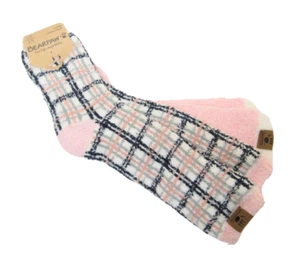 2 Pr Bearpaw Ladies Slipper Socks Assorted Plaid / Solid Navy Pink Ivory - NEW - Picture 1 of 1