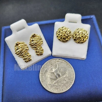 2PC Golden Nugget Cookie Surgical Steel Post Stud Hip Hop Earring Earrings - Image 1 of 4