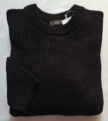 Herren Pullover S ca.48, XXL ca.58 Wolle 70% s.dicht schwarz Strickmuster Rund - Bild 1 von 4